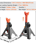 Beefy 3 Ton Car Jack Stands With Double Locking Adjustable Height From Ten Point Eight To Sixteen Point Three Inches, red finish