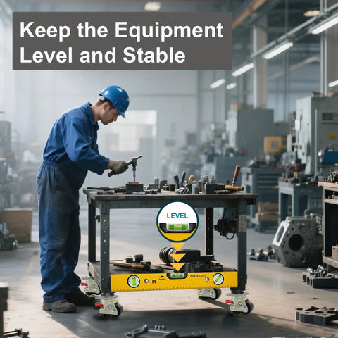 Heavy Duty Leveling Casters With Brakes, 2 Inch Swivel Rolling Wheels Set Of 4 on workbench for stable equipment support.