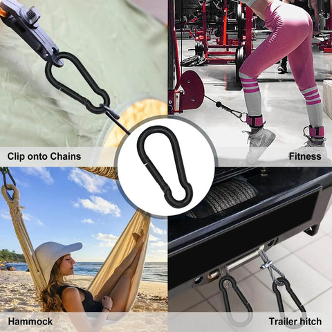 Heavy Duty 7 Inch Carabiner Clip For Camping And Outdoor Gear Large Spring Snap Hook Ideal For Hammocks Swing Sets Hiking Travel Weight Lifting And Home Gym Equipment Kinlink, shown in various uses like hammocks and fitness setups.