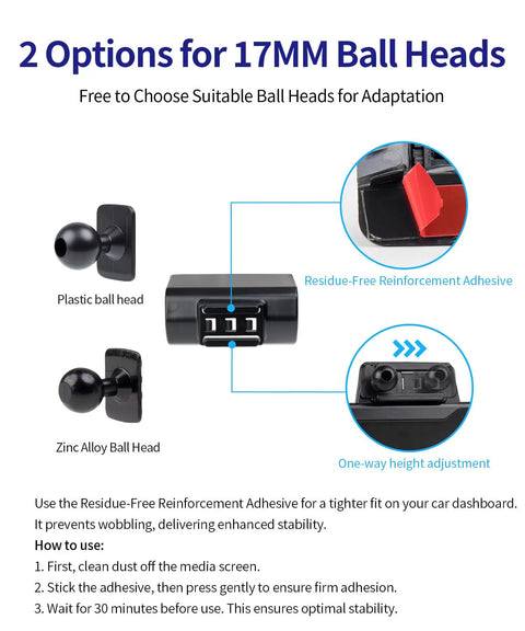 Custom Fit Auto Clamp Phone Mount For Hyundai Palisade 2026 With Lockdown Grip showing plastic and zinc alloy ball heads.