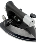 Heavy Duty Commercial Steam Iron Featuring Badass High Pressure Performance For Smooth Garment Pressing Factory Dry Cleaning And Bulletproof Temperature Control close-up with ergonomic handle and metal body.