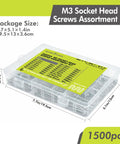 Massive 1500 Piece M3 Hardware Kit With Hex Socket Cap Screws Nuts Washers And Allen Key Organizer Box For Quick DIY Projects