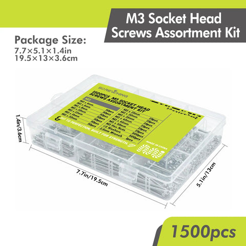 Massive 1500 Piece M3 Hardware Kit With Hex Socket Cap Screws Nuts Washers And Allen Key Organizer Box For Quick DIY Projects