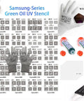 Pro Grade 9 Piece Solder Mask Repair Kit For Samsung Exynos Boards With Green Oil UV Stencil Set ESD Gloves and Syringes