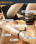 Close-up of 2-1/2 Inch Clear Pipe Coupling for Dust Collection System, showing snug fit, easy-view connection on PVC pipes.