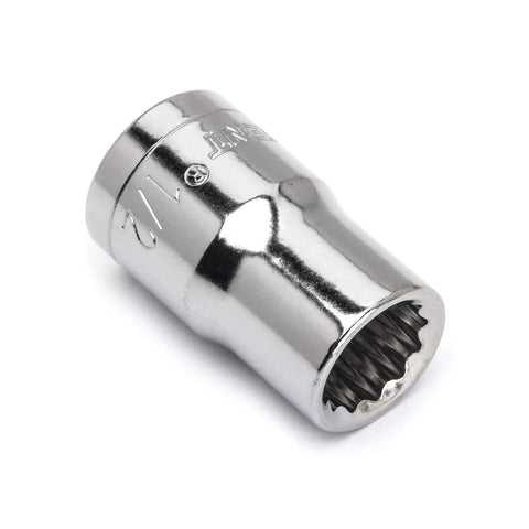Half Inch Drive 12 Point Standard SAE Socket Chrome Vanadium Steel With Nickel Chrome Plating For Long Lasting Durability And Mirror Polish Finish Easy Wipe Clean Off Corner Load Design, side view