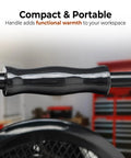 Handle of Powerful 3600 Watt 240 Volt Portable Industrial Heater With Steel Body Adjustable Tilt Thermostat in workshop