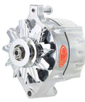 Slick Polished Ford Alternator 150 Amp 1 Wire Straight Shooter with silver polished aluminum housing for reliable voltage.