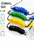 Clear Drawstring Bags 4 Pack Stadium Approved See Through Backpacks in blue, green, yellow, and black for events.