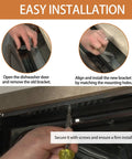 Keep Your Kitchen Rock Solid With Heavy Duty Dishwasher Mounting Bracket Kit Featuring Premium Stainless Steel Hardware Samsung Compatible Anti Vibration Stabilizer And Flush Screw Set For Easy Quick Install installation steps showing old bracket removal and new bracket alignment.