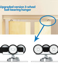Close-up of 3-wheel ball-bearing hangers for 72 Inch Aluminum Bifold Closet Door Hardware Kit For Four Doors.