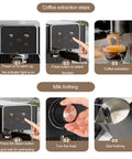 Pro Grade Semi Automatic Espresso Machine With Slick Touchscreen And Large Tank To Brew At Home Ditch Cafe Hype coffee extraction and frothing steps