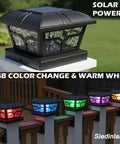 Solar Post Cap Lights Outdoor For 4x4 5x5 6x6 Wooden And Vinyl Posts, RGB Color Changing And Warm White, 2 Lighting Modes