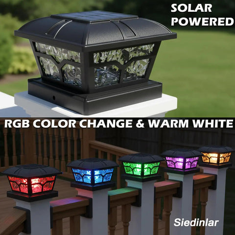 Solar Post Cap Lights Outdoor For 4x4 5x5 6x6 Wooden And Vinyl Posts, RGB Color Changing And Warm White, 2 Lighting Modes