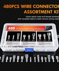 480 piece insulated male and female spade terminals quick splice assortment tin plated copper open barrel connectors kit
