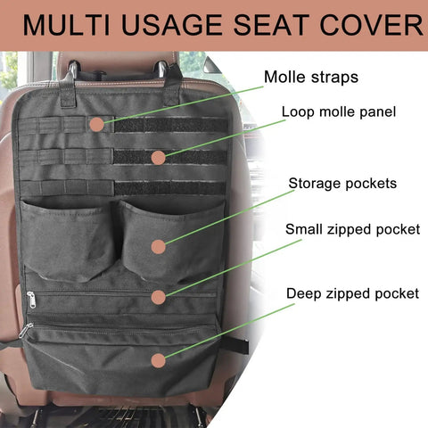 Backseat Organizer With Car Fire Extinguisher Storage And MOLLE Panel Back Seat Cover for F150 Truck with pockets and straps