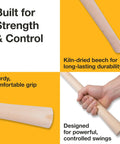 Hand holding Beefy Wooden Pickaxe And Mattock Handle 35 Inch 900mm Kiln Dried Beech showcasing durability and grip features