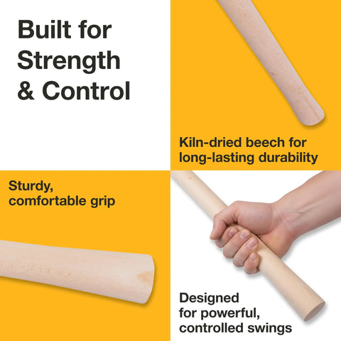 Hand holding Beefy Wooden Pickaxe And Mattock Handle 35 Inch 900mm Kiln Dried Beech showcasing durability and grip features