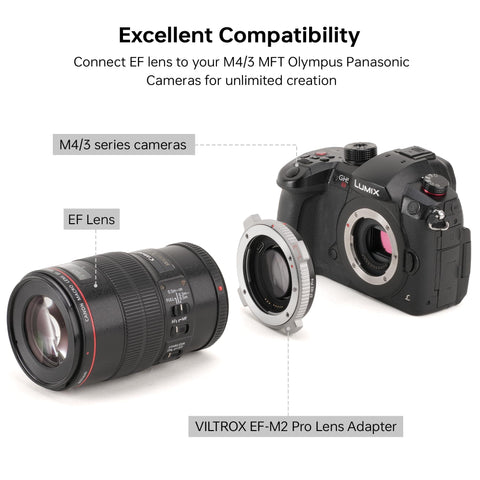 EF-M2 Pro Lens Mount Adapter Auto Focus 0.71x Reducer Speed Booster With Security Lock For Canon EF Lenses On Micro Four Thirds Cameras Including GH5 GH4 E-M5 E-M10 Olympus OMD Series And More