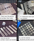 Hella Durable 36 Piece Stainless Steel Hobby Detailing Set With Slick Carving Rulers Scribe Markers and Top Shelf Drill Hole Stencils for Scale Gundam and Military Model Kits Crafting in use.