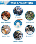 Flat Woven Copper Desoldering Wick With No Clean Flux For Easy Damage Free Solder Removal 3 Pack 10 Foot Solder Wick Spools Desoldering Braid Pro Grade For Electronics Repair applications shown: music equipment, RC vehicles, model railroad, stained glass, gaming consoles, drones & FPV.
