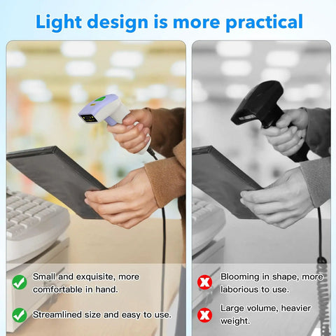 USB 1D Barcode Scanner Handheld Wired CCD Image Scanner That Reads Code 128 UPC EAN From Paper Or Screen For Warehouse Library Supermarket POS With Fast Scan And Durable Design compared to larger scanner.