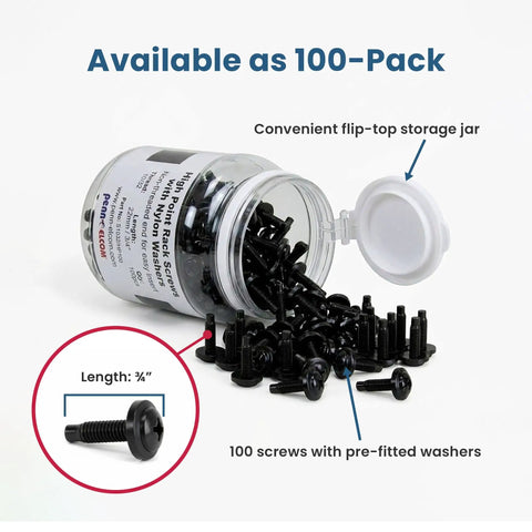 Badass Heavy Duty Rack Screws With Washers Black Steel Mounting Hardware For Gear Racks Ten Thirty Two Thread Three Quarter Inch in storage jar