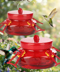 6 Oz Glass Hummingbird Feeders For Outdoors Hanging 2 Pack Mason Jar Style With 4 Realistic Silicone Flower Ports Perches Easy To Clean Refill Red For Gardens And Patios