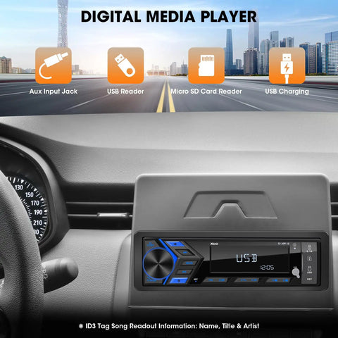 Dashboard view with Beast Bluetooth Marine Stereo For Boats Single Din Boat Radio Receiver with digital media player features.