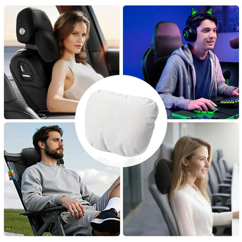 Stylish 2-In-1 Car Headrest Pillow For Mini Roadster Countryman And Paceman Models With Breathing Vent Fabric in use in various settings.