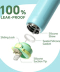 Close-up of 24 Oz Insulated Stainless Steel Water Bottle With Straw Sky Blue showing leak-proof lid, silicone straw and gasket.