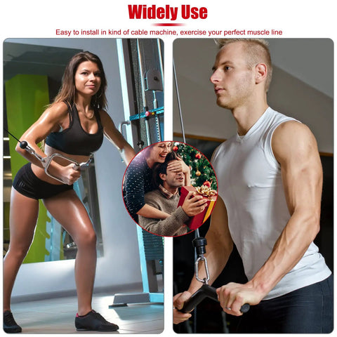 Straight Up Fitness Pulley Cable 118 Inch Adjustable Home Gym Replacement Built Tough With Steel Wire Rope And Nylon Core For Smooth Operation And Crushing Every Workout Rep Today in use at home gym, woman exercising with cable machine.
