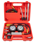 Marvelity cylinder leak-down tester kit in red case with dual gauges, hoses and adapters for automotive compression testing