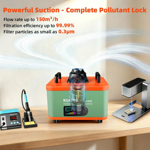 Slick Desktop Solder Fume Extractor With Badass Suction And Three Stage Hepa Paired With Activated Carbon for DIY crafting and jewelry casting.