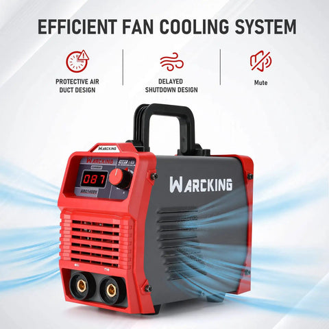 Beast Dual Voltage 140A Digital Stick Welder with 110 220V IGBT Inverter, showcasing fan cooling system features.