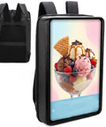 Slick Mobile Digital Advertising Backpack Display With 1000 Nits Brightness And 1920 X 1080 Resolution showcasing ice cream advertisement.