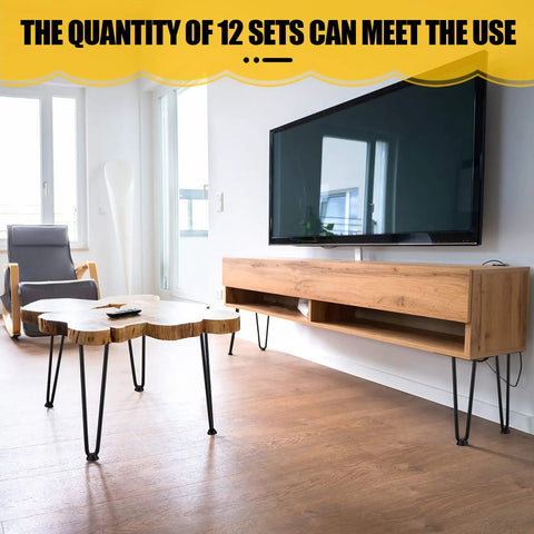 12 Pack 16 Inch Hairpin Metal Table Legs Heavy Duty Furniture Feet With Floor Protectors used on TV stand and coffee table