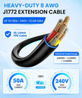 Hella Reliable 21 Foot J1772 EV Extension Cord 50 Amp Level 2 Electric Vehicle Charging Cable With Heavy Duty Weather Shield, showing detailed 8 AWG construction.