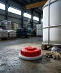 Mycense Ibc Container Lid Replacement Cap For 275 Gallon Tote Barrel Cover placed on a warehouse floor next to gloves and goggles.