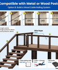 Wood deck with 1/8 Inch Black Invisible Cable Railing Kit With Tensioners And Terminals, showing compatible wood posts.
