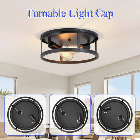 13 Inch Black Flush Mount Ceiling Light Fixture 2 Light 2 Pack Durable Matte Black Finish Sturdy Frame Modern Industrial Farmhouse