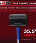 10 Lb Rubber Mallet Dead Blow Hammer For Woodworking And Automotive Use, 35 Inch Handle, No Mar Surface Protection featured
