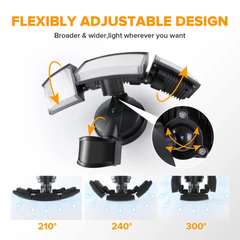 Heavy Hitting Three Head Led Security Flood Light 72W 7500 Lumens Keeps Your Place Guarded With Broad Motion Detection IP65 Weatherproof Dusk Till Dawn Auto Trigger Outdoor Lighting