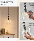 BNHHLZ Seeded Glass Pendant Light for Kitchen Island, Matte Black Teardrop Hanging Light Fixture, adjustable cord, open bottom design