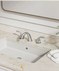 8 Inch Widespread Bathroom Faucet With Two Handles Three Hole Deck Mount In Brushed Nickel Includes Stainless Steel Pop Up Drain Durable Metal Construction Perfect For Modern Vanities And Quick Renovations installed on marble countertop