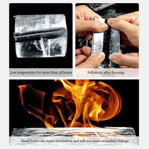 Heavy Duty Self Adhesive Flashing Tape Waterproof Roof Patch With Aluminum Foil Backing For Leak Repair Ice And Water Shield No Sweat Quick Fix Real Deal Coverage shown being tested at low and high temperatures.