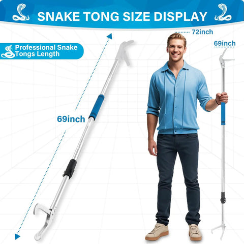 69 Inch Pro Grade Snake Grabber Tool With Long Handle For Safe Rattlesnake Catching And No Bite Distance, Wide Jaw, Stainless Steel Tube, Non Slip Sponge Grip, Heavy Duty Reptile Tongs For Outdoor Use