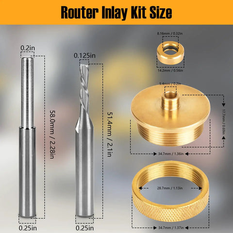 Inlay Router Bit Bushing Set For Quarter Inch Templates With One Eighth Inch Carbide Spiral Bit And Quarter Inch Shank Pro Grade