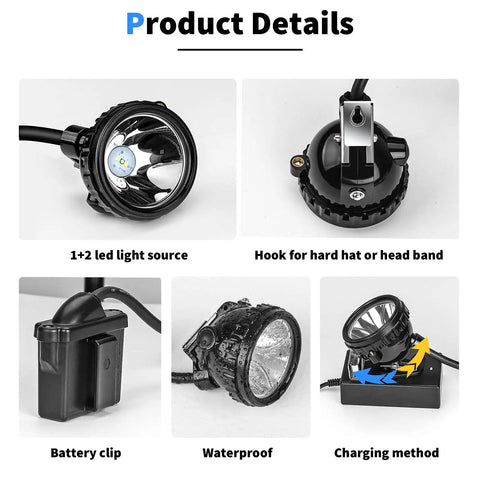 Rechargeable Mining Headlamp With 1 Main LED And 2 Auxiliary LEDs, Ultra Bright Cap Lamp, Waterproof And Explosion Proof Miner Light, Hard Hat Head Torch For Coal Mining, Hunting, Fishing, Camping, Hiking And Outdoor Work