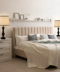 Drum Lampshades Set Of 2 Natural Linen Hand Crafted With Harp Holder Included For Easy Fit For Table And Floor Lamps in bedroom.